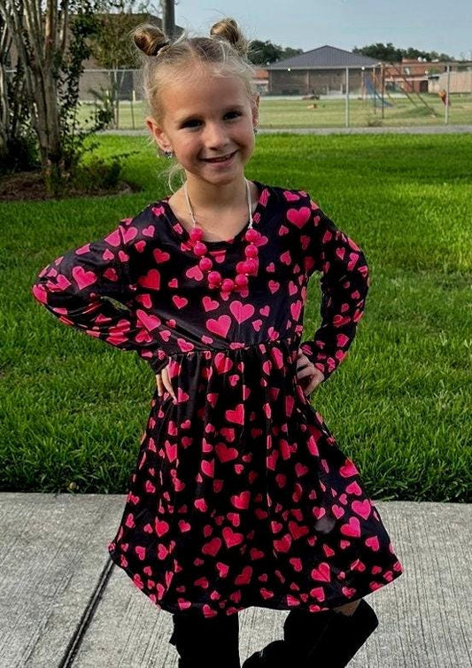 Long sleeve pink hearts dress