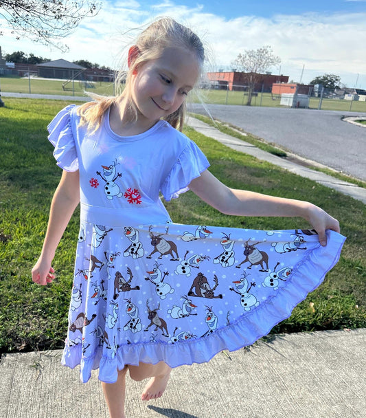 Talking snowman and reindeer  Bow Back Twirl Dress