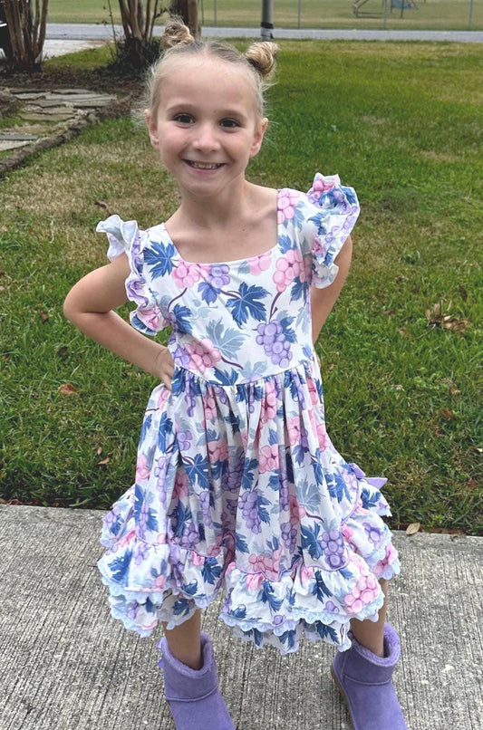 Ruffle and Lace Grape Twirl Dress