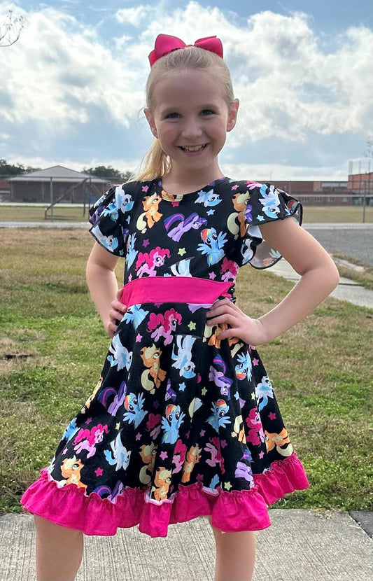 Pink Pony Bow Back Twirl Dress with Shorts