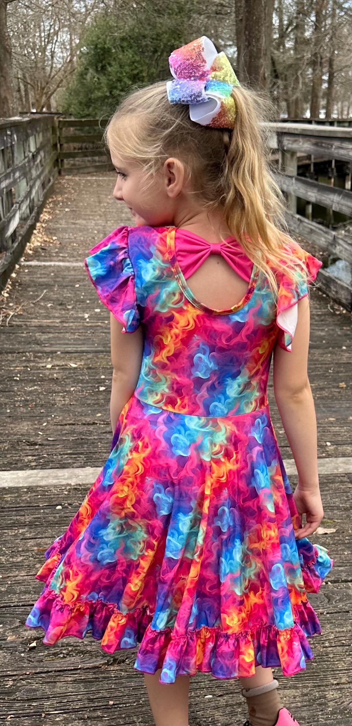 Electric Rainbow Bow Back Twirl Dress