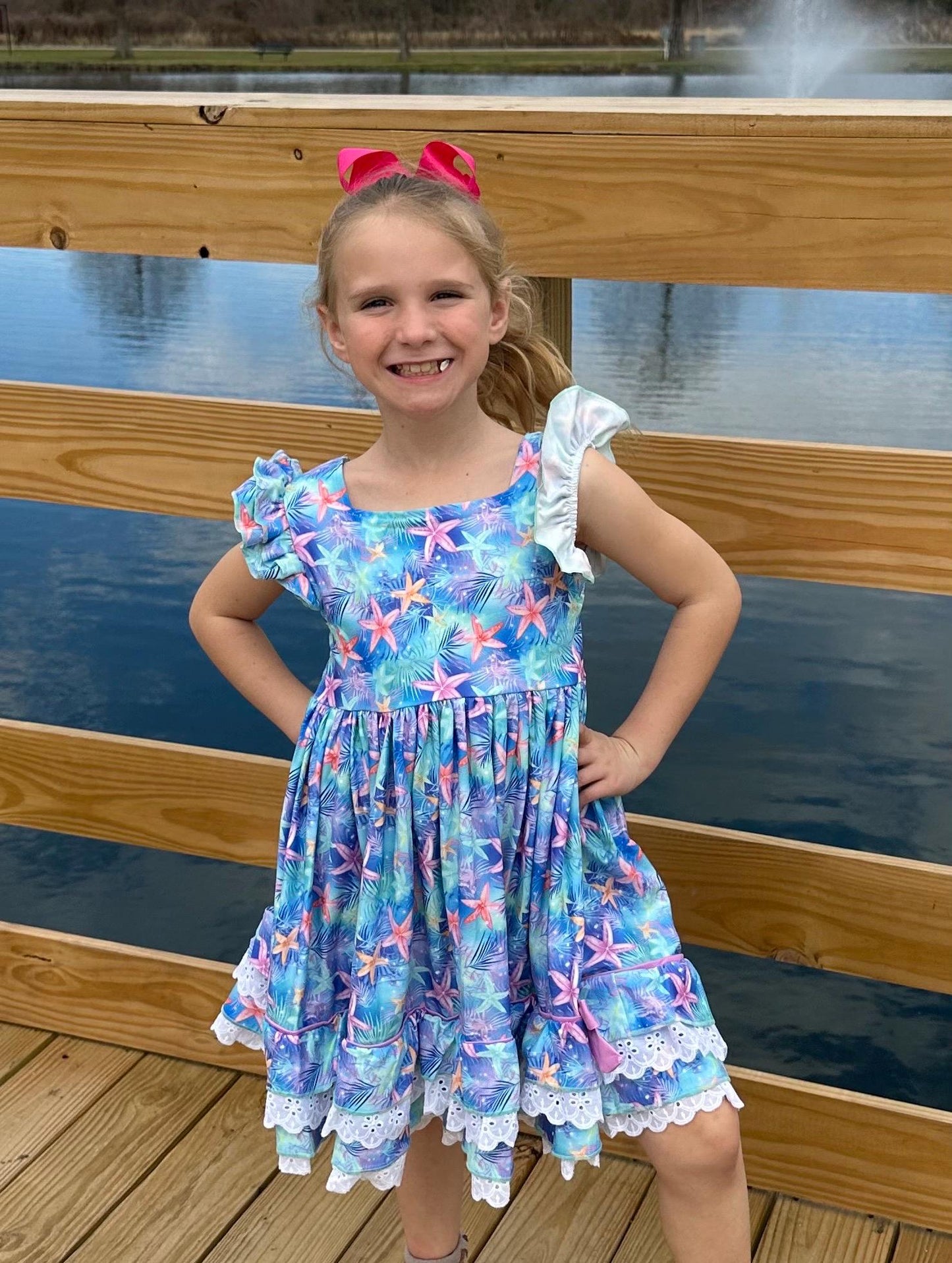 Floral Ruffle and Lace Twirl Dress