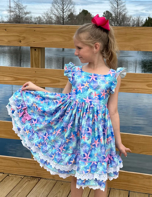 Floral Ruffle and Lace Twirl Dress