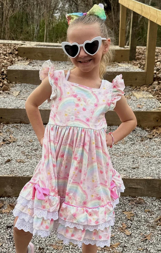 Rainbows Ruffle and Lace Twirl Dress