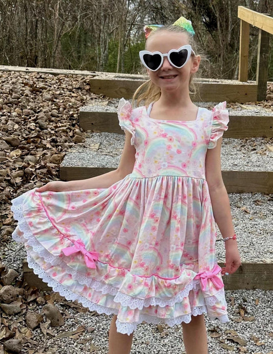 Rainbows Ruffle and Lace Twirl Dress