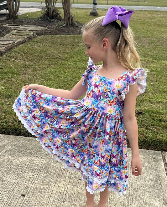 Ruffle and Lace Butterfly Twirl Dress