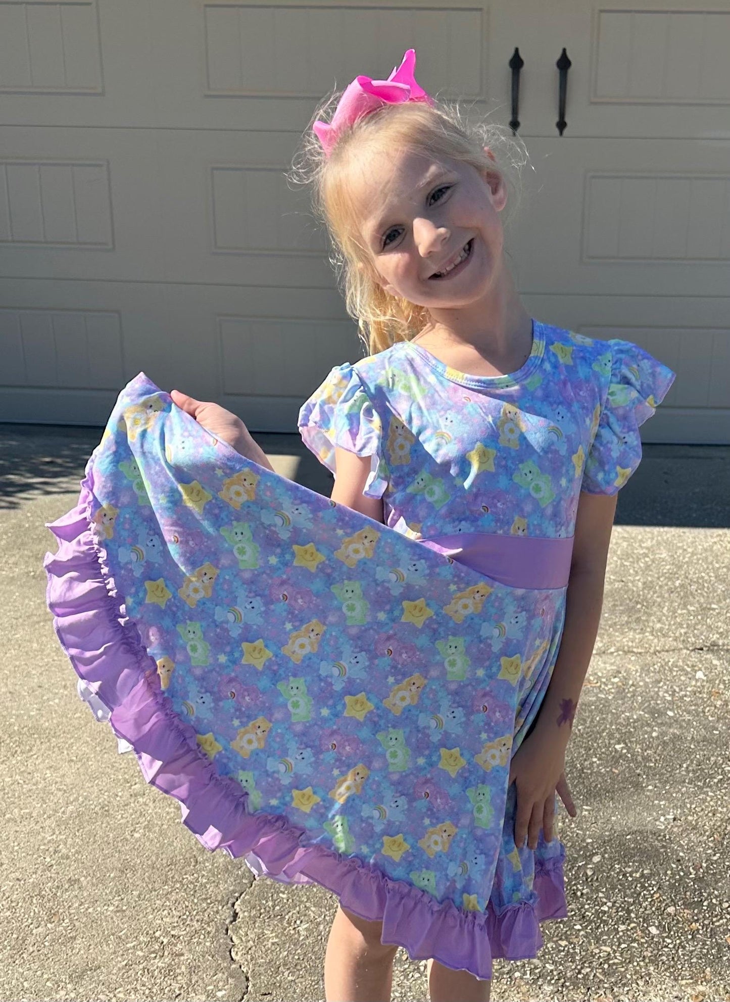 Purple Caring Bears Twirl Dress with Shorts