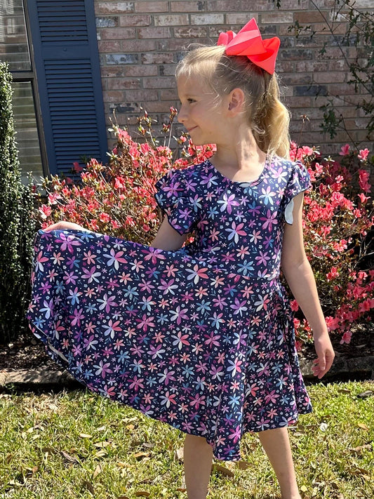 Purple/Blue Daisy Crossback Twirl Dress