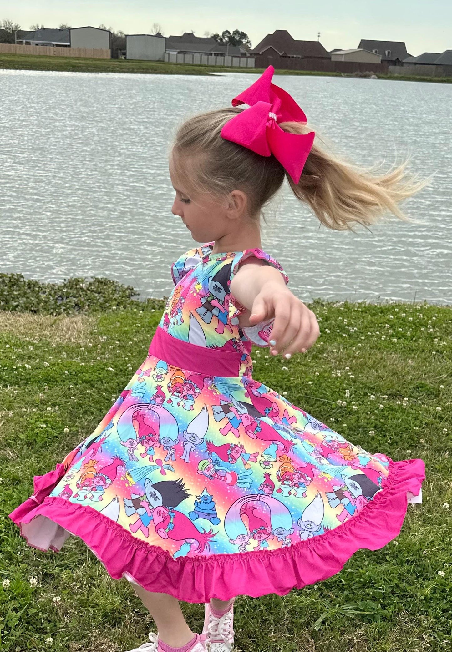 Trolls Bow Back Twirl Dress with shorts