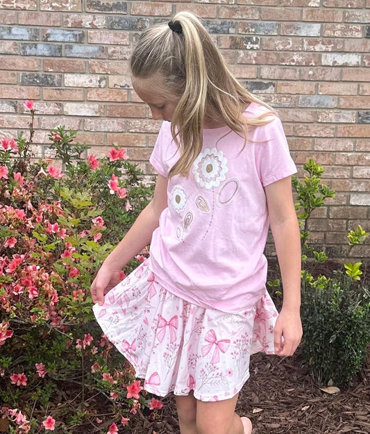 Pink Flowers and Bows Twirl Skort