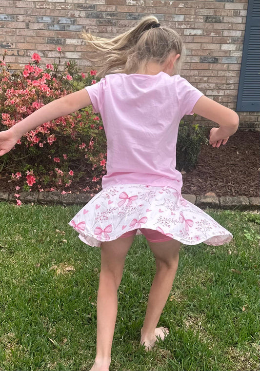 Pink Flowers and Bows Twirl Skort
