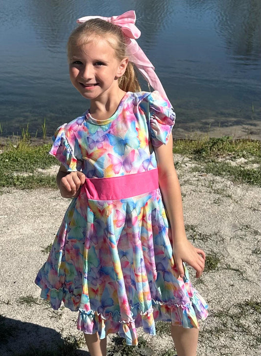 Pastel Butterfly Bow Back Twirl Dress