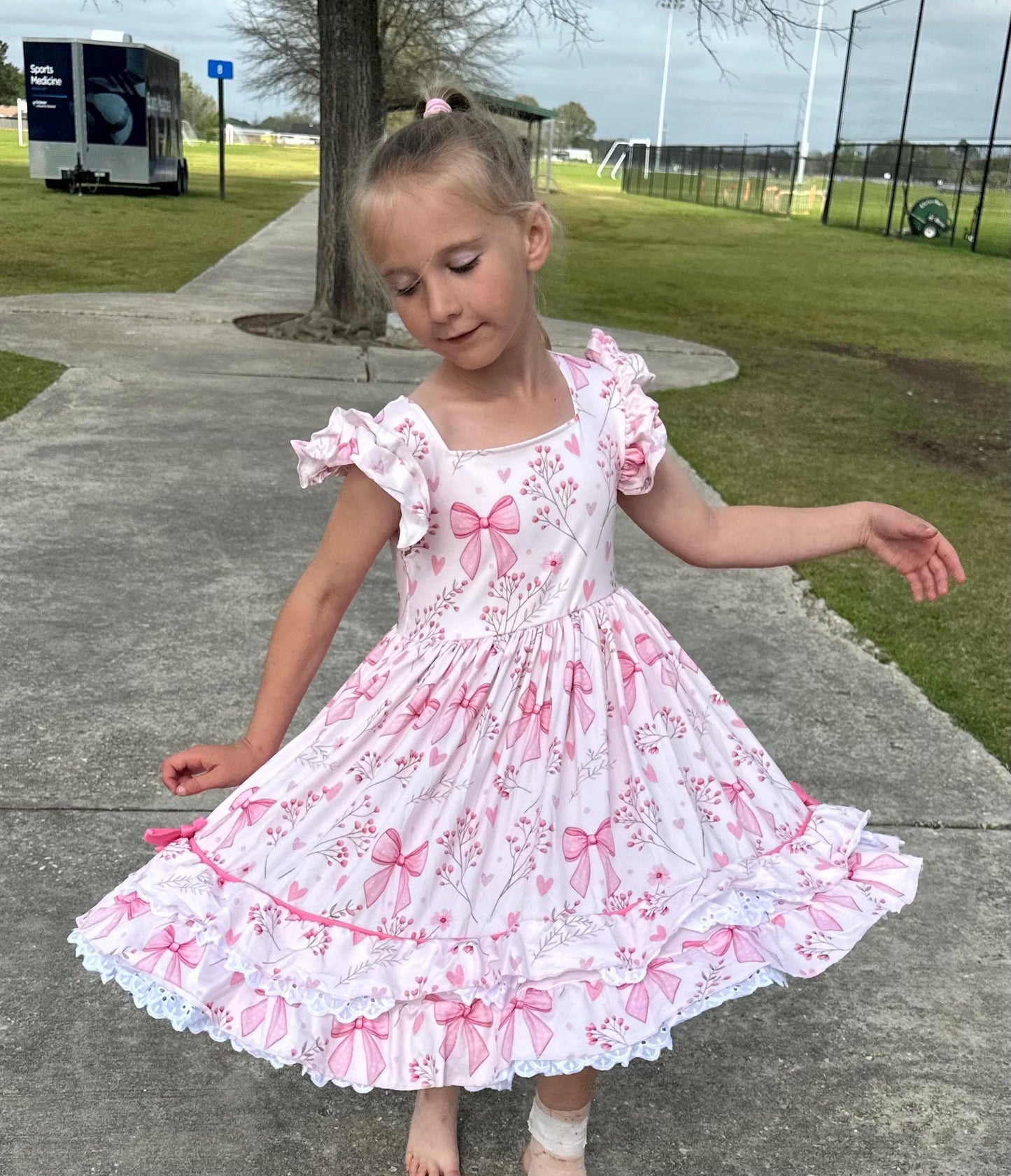 Pink Bows and Flowers Ruffle and Lace Dress