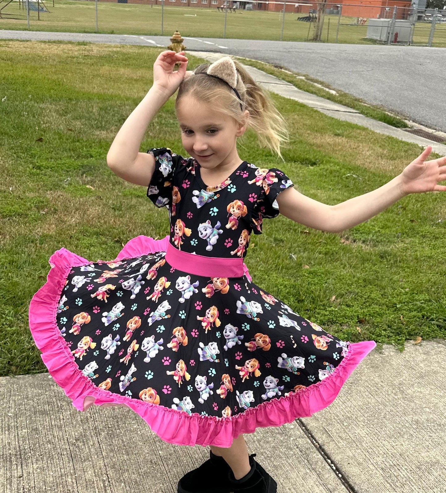 Super Hero Pups Bow Back Twirl Dress