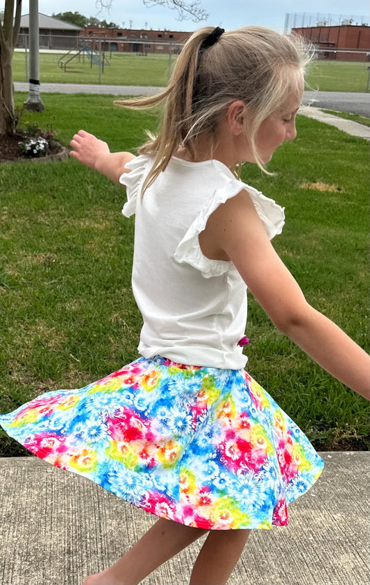 Rainbow Tie Dye Twirl Skort (attached shorts)
