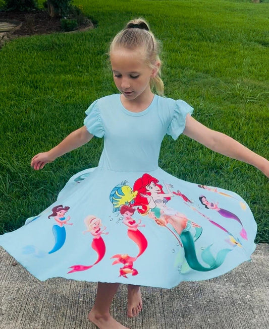Mermaid Princess Bow Back Twirl Dress