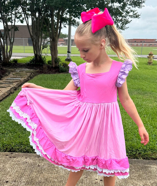 Pink Stitch Inspired Ruffle and Lace Twirl dress