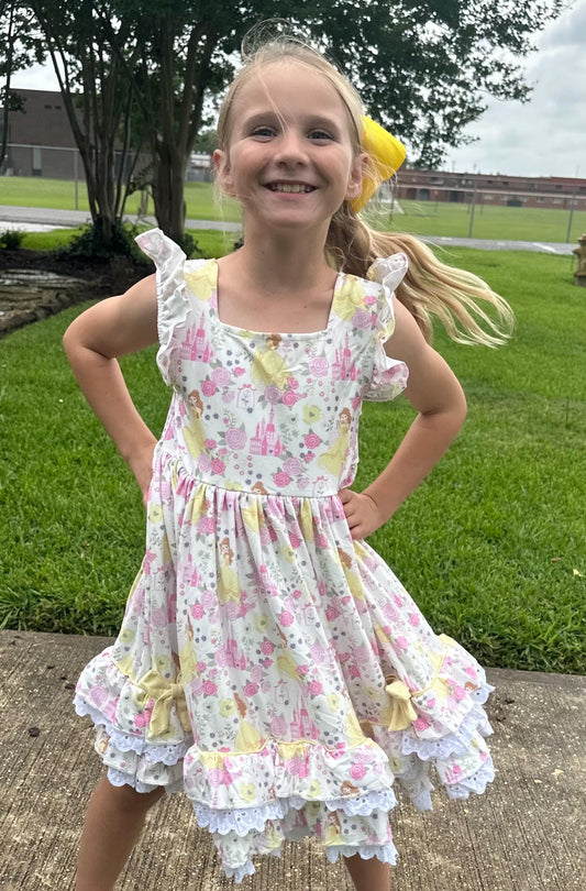 Beauty Princess Ruffle and Lace Twirl Dress