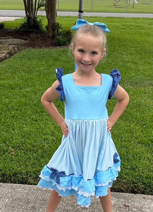 BLUEY Inspired Ruffle and Lace Twirl Dress