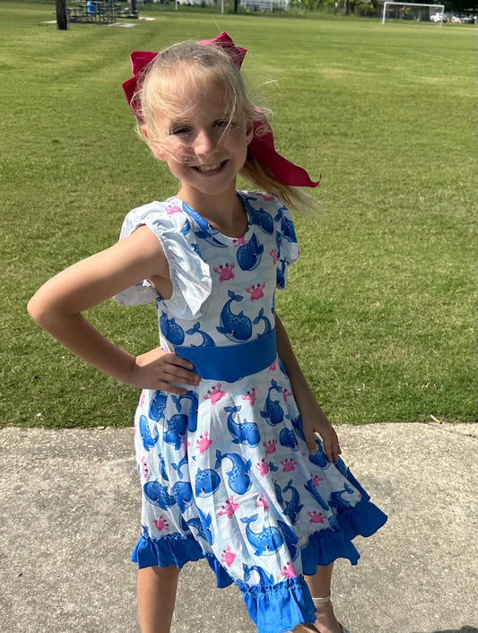 Whales and Crabs Bow Back Twirl Dress