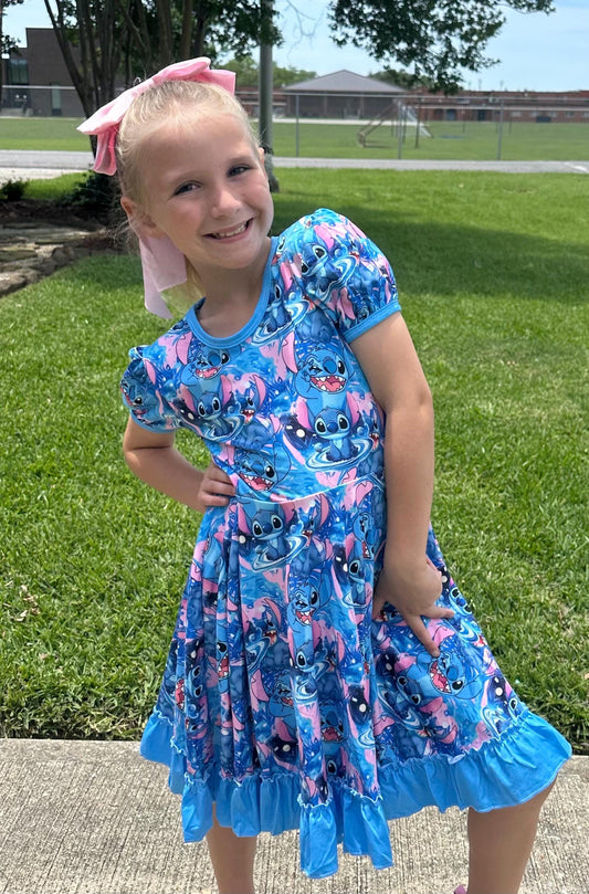 Blue Alien Twirl Dress