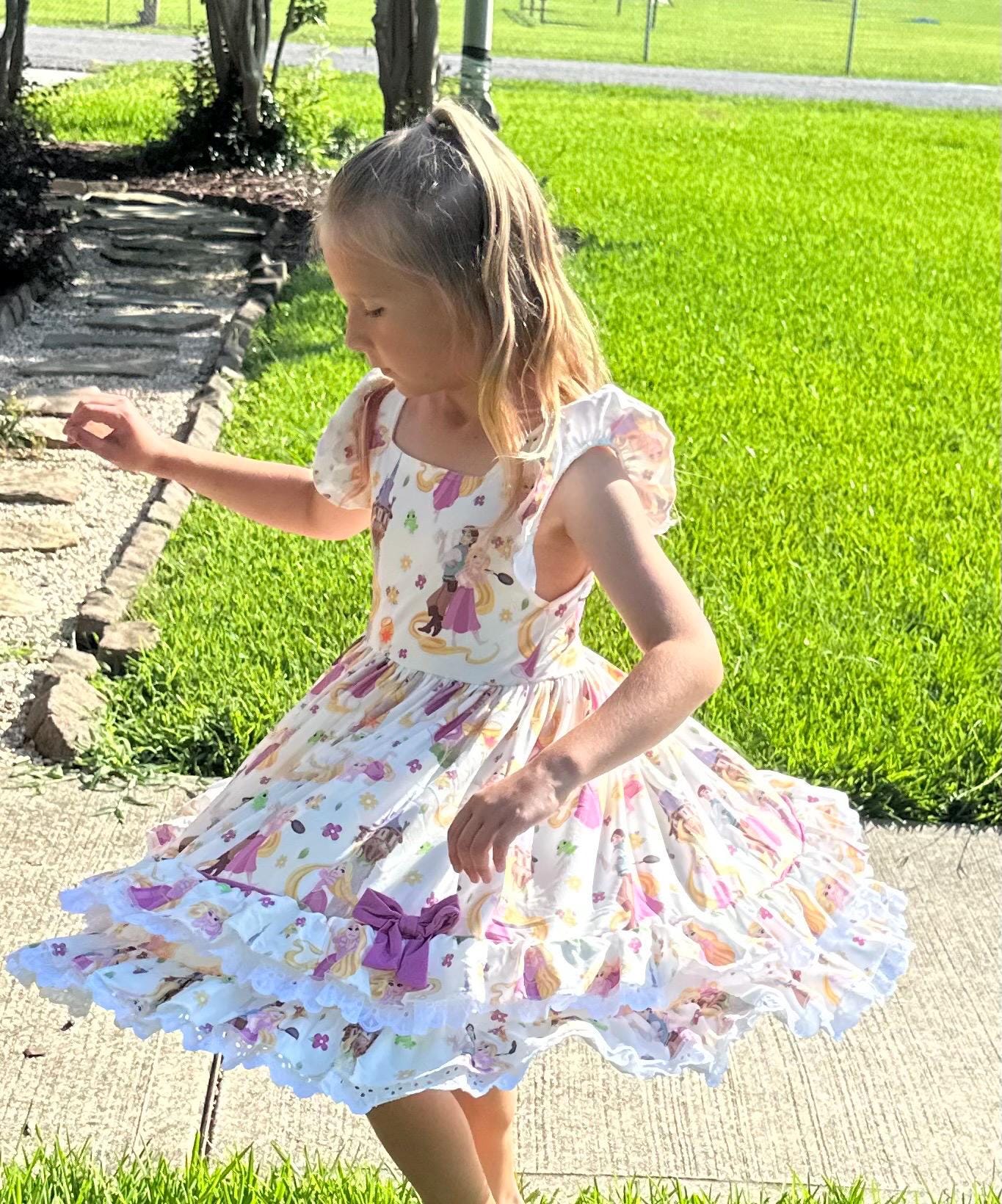 Long Haired Princess Lace and Ruffle Twirl Dress