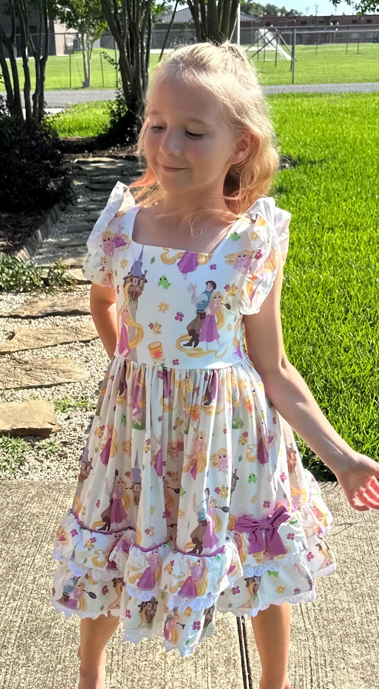 Long Haired Princess Lace and Ruffle Twirl Dress