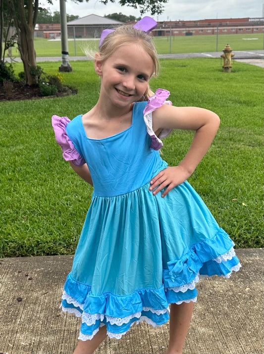 Blue Stitch Inspired Ruffle and Lace Twirl dress