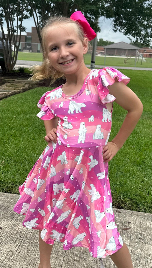 Pink Polar Bear Crossback Twirl Dress