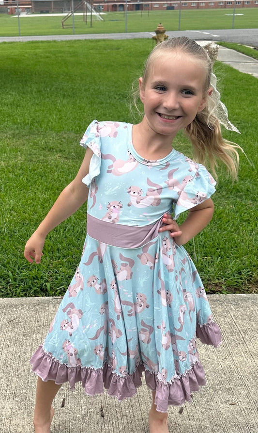 Swimming Otters Bow Back Twirl Dress