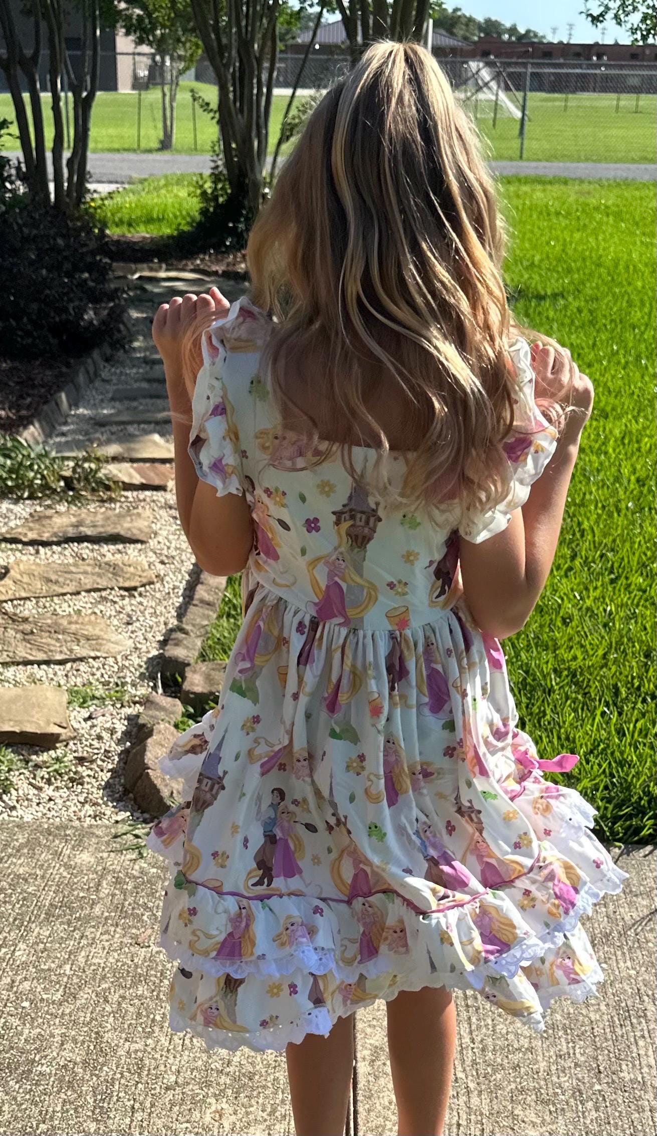 Long Haired Princess Lace and Ruffle Twirl Dress