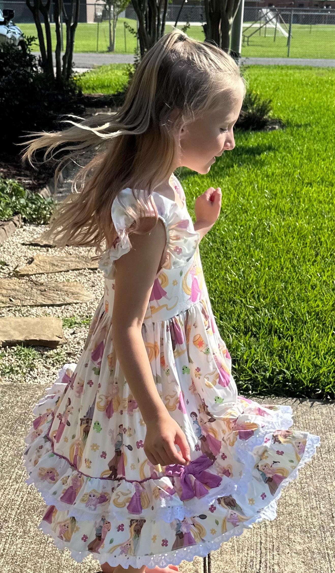 Long Haired Princess Lace and Ruffle Twirl Dress