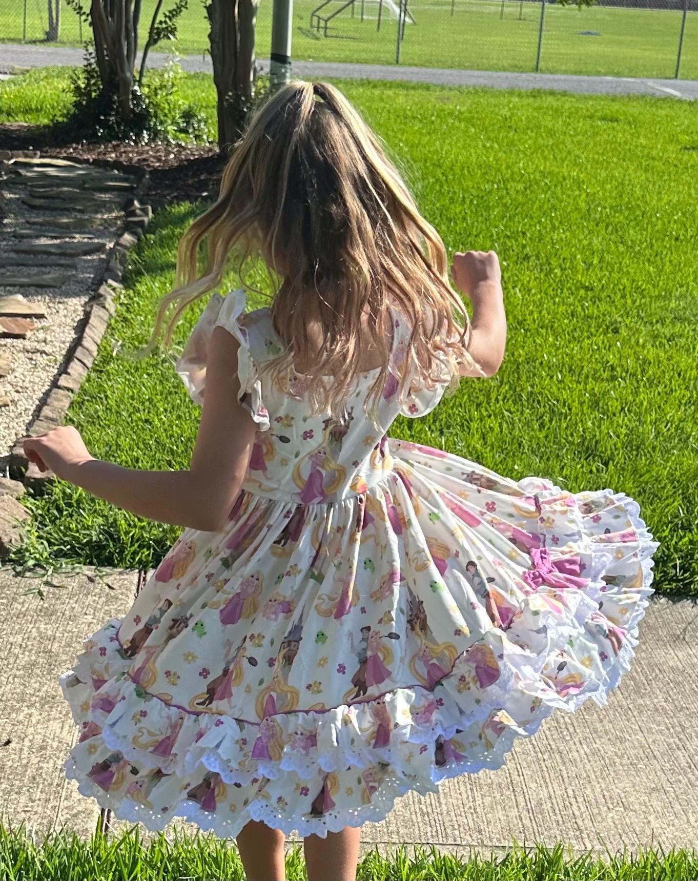 Long Haired Princess Lace and Ruffle Twirl Dress