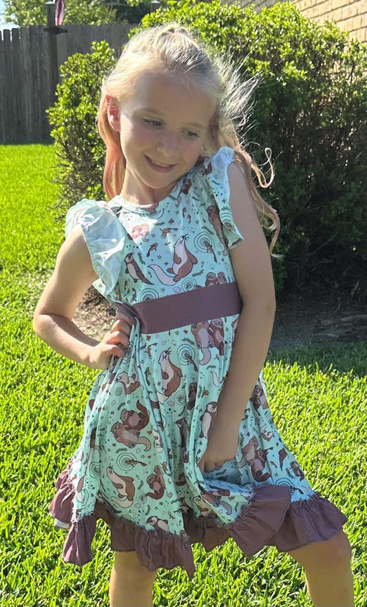 Friendly Otters Bow Back Twirl Dress