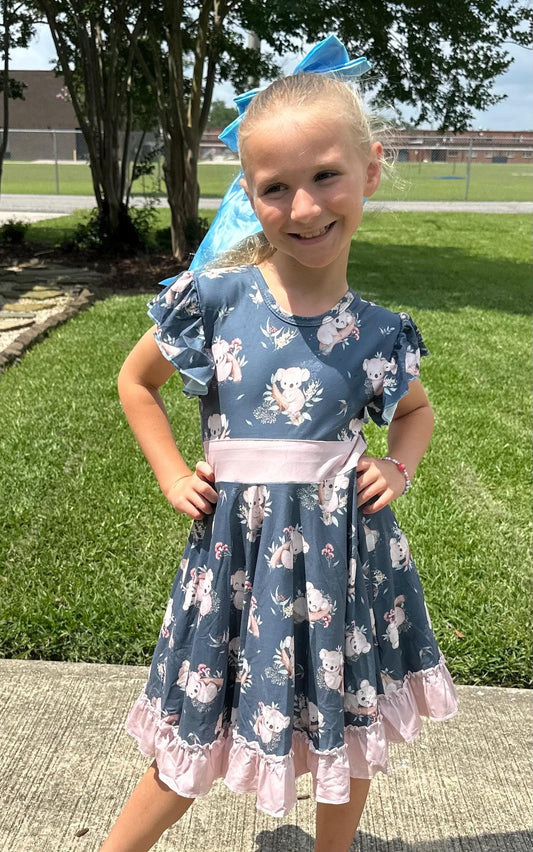 Koala Bow Back Twirl Dress