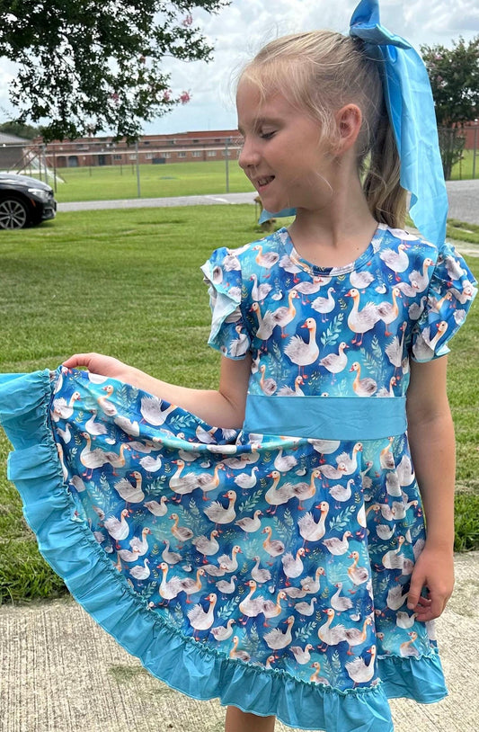 Geese Bow Back Twirl Dress