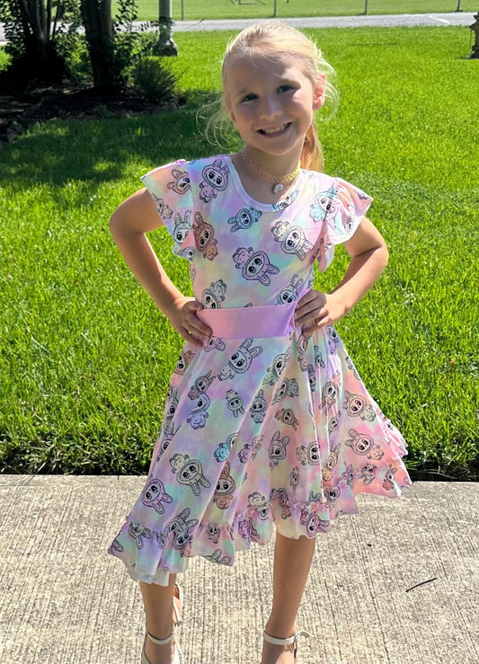 Pastel Labubu Bow Back Twirl Dress