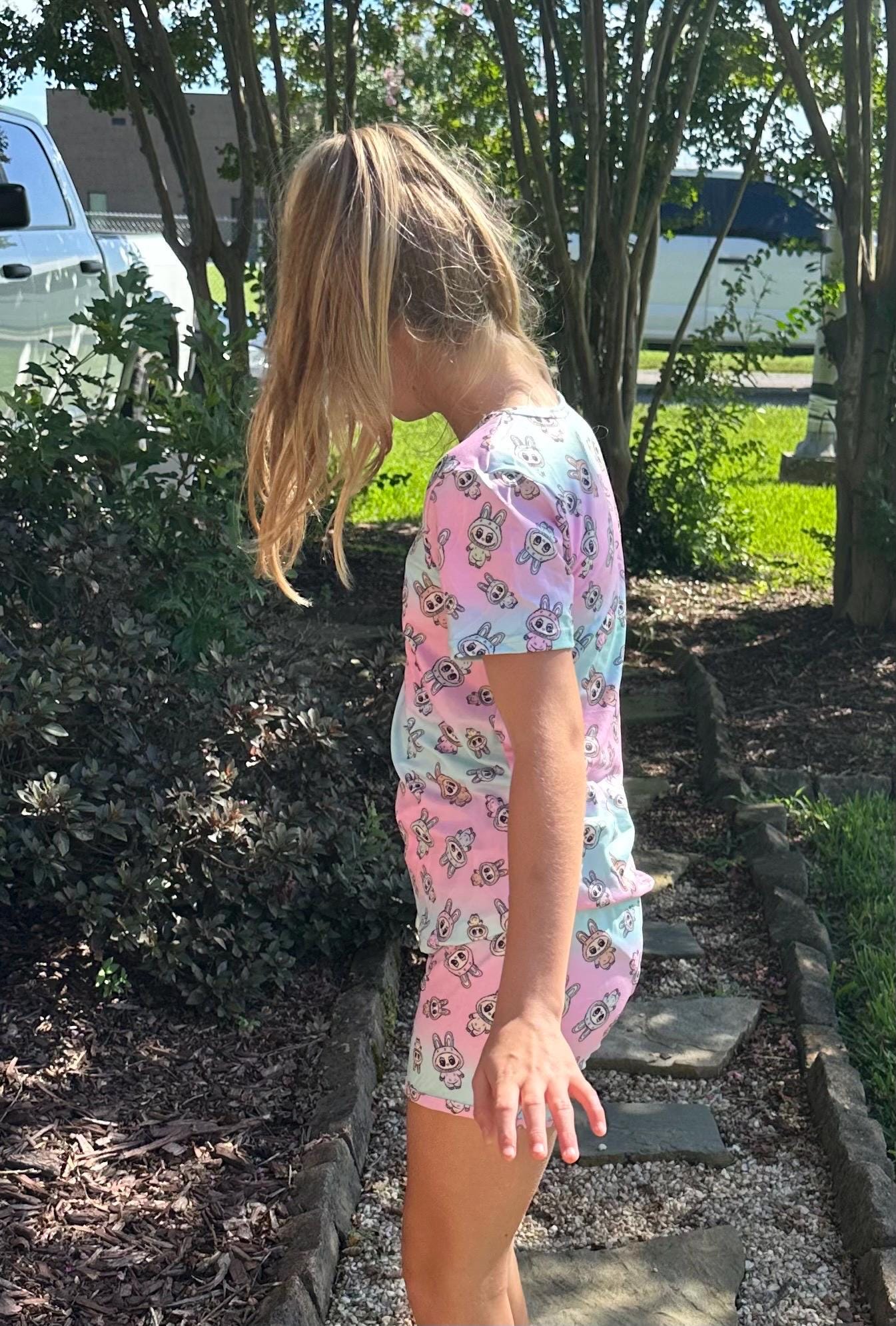 Pink and Blue Labubu Short Set