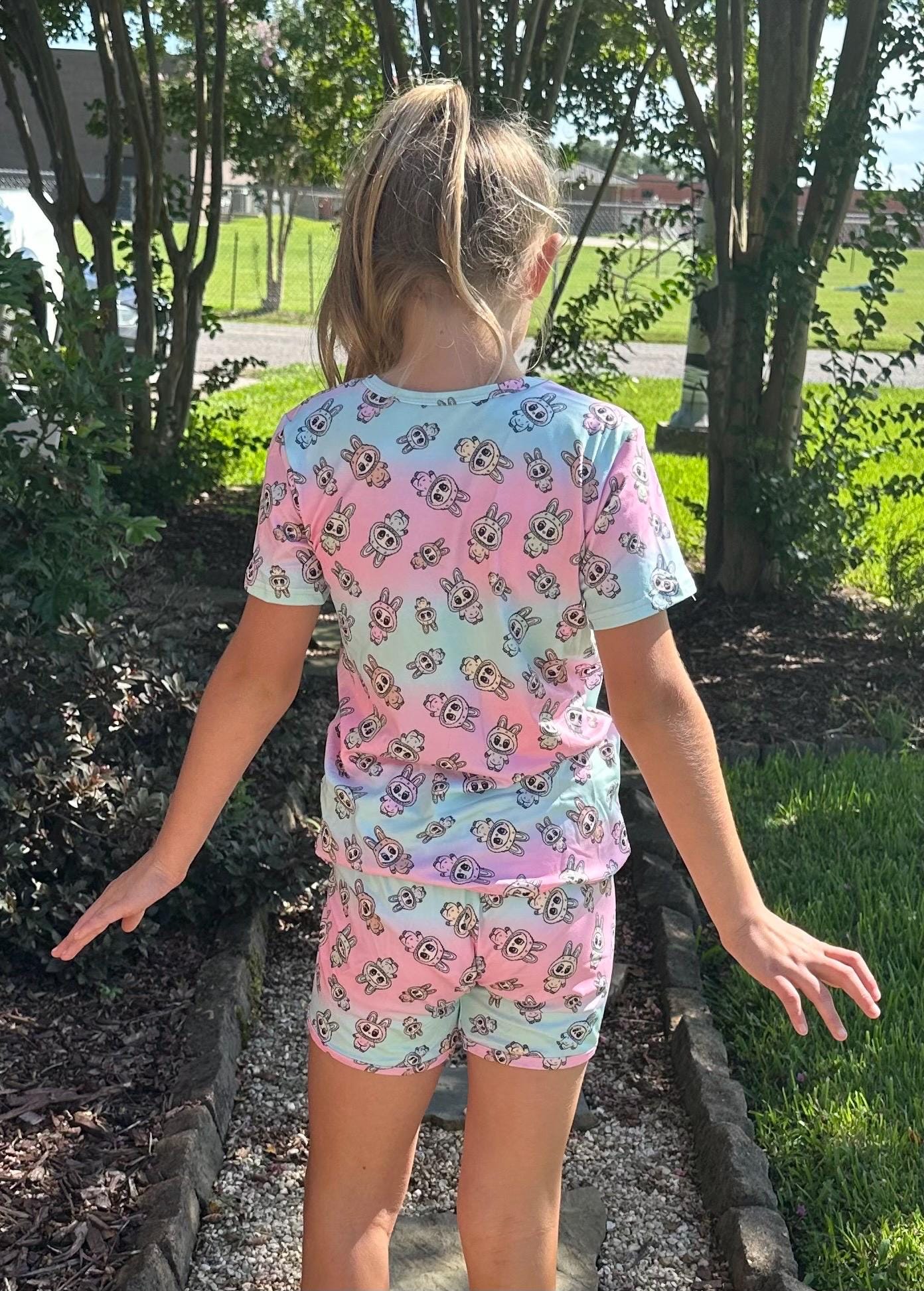 Pink and Blue Labubu Short Set