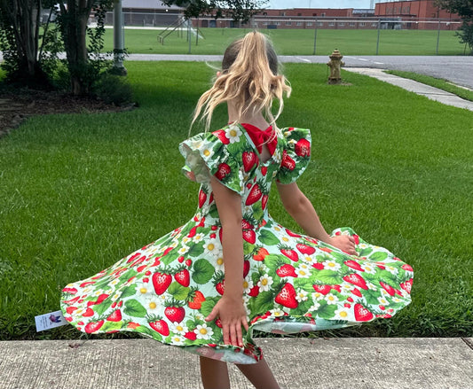 Strawberry Bow Back Twirl Dress