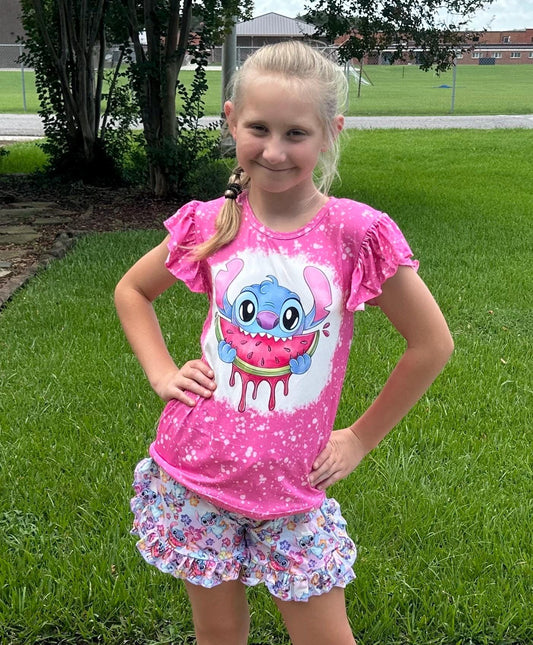 Blue Alien and Watermelon Short Set