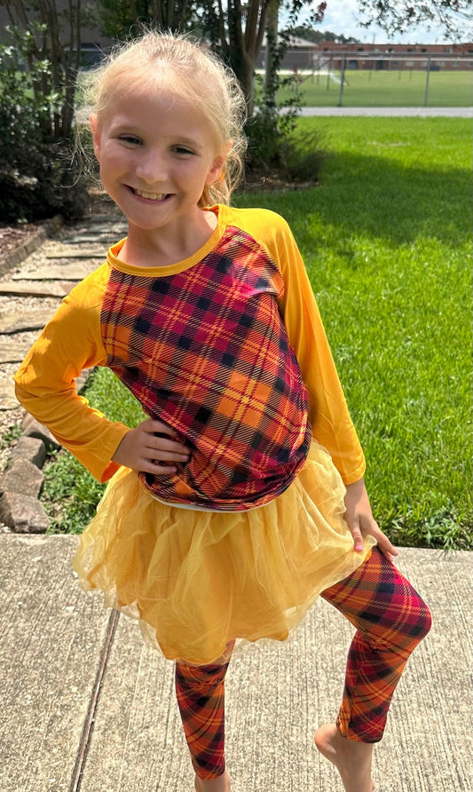 Fall Plaid Tulle Leggings Set