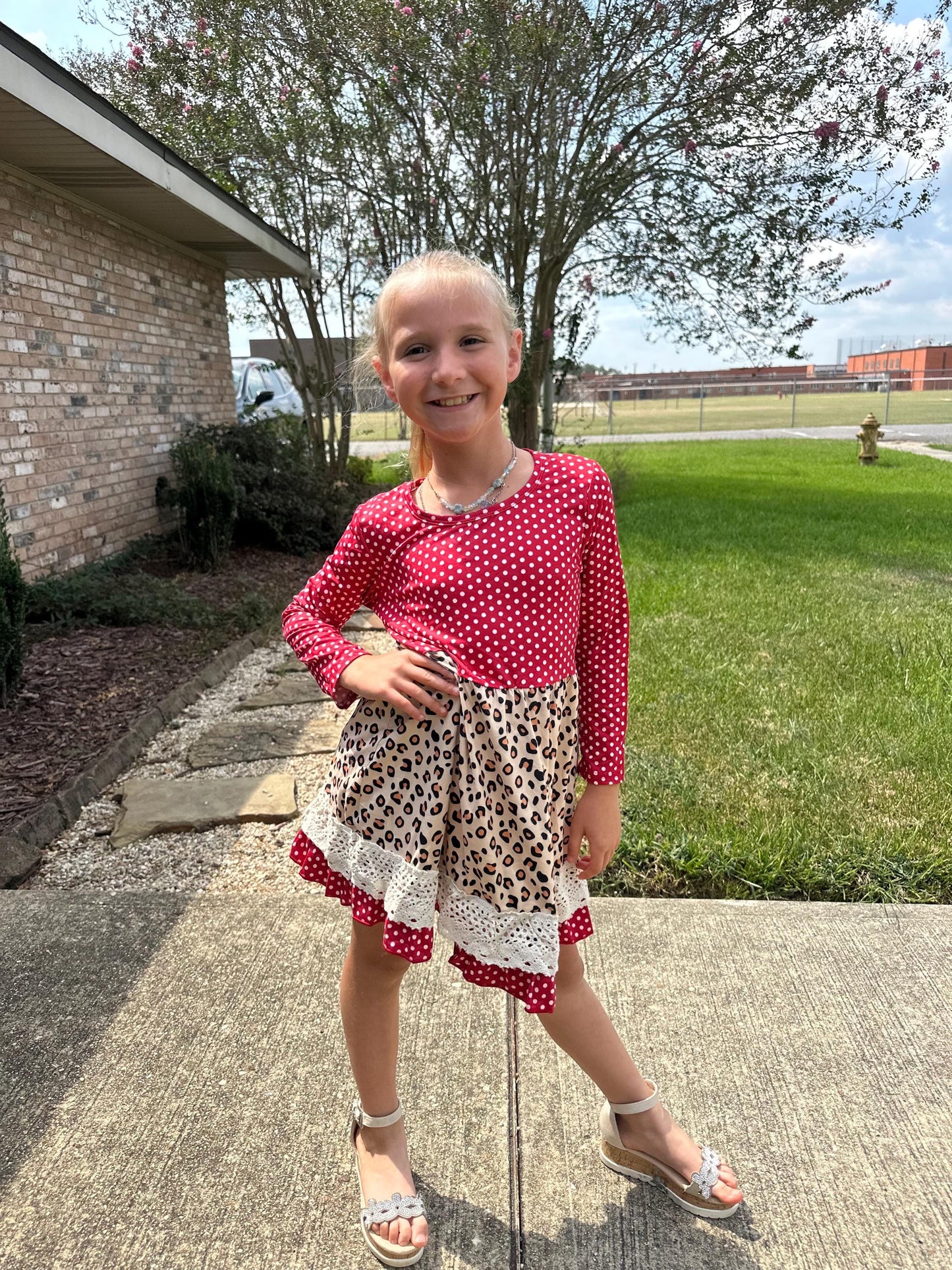 leopard lace and polka dots dress