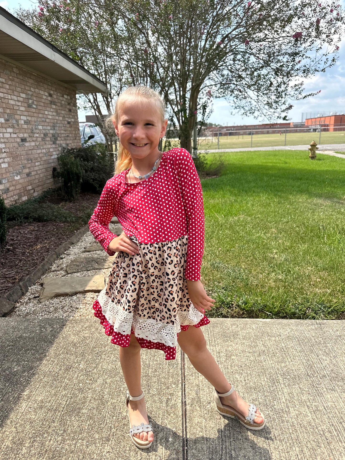 leopard lace and polka dots dress