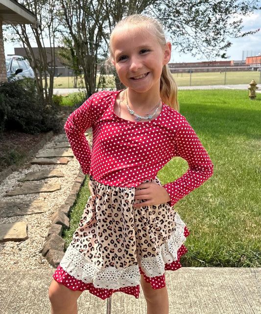 leopard lace and polka dots dress