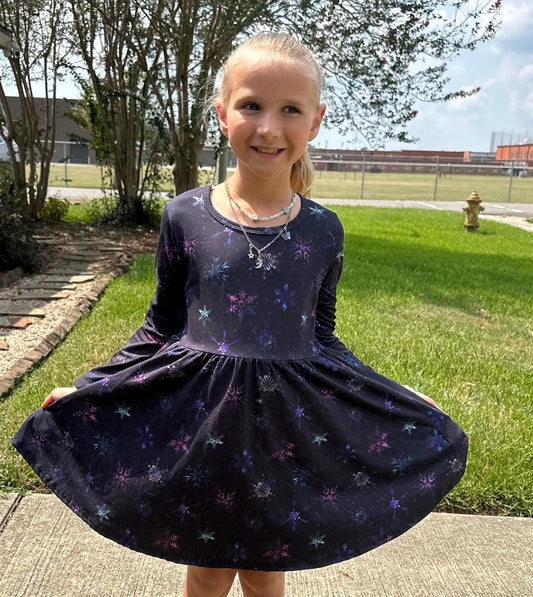 Rainbow Snowflakes Long Sleeve Dress