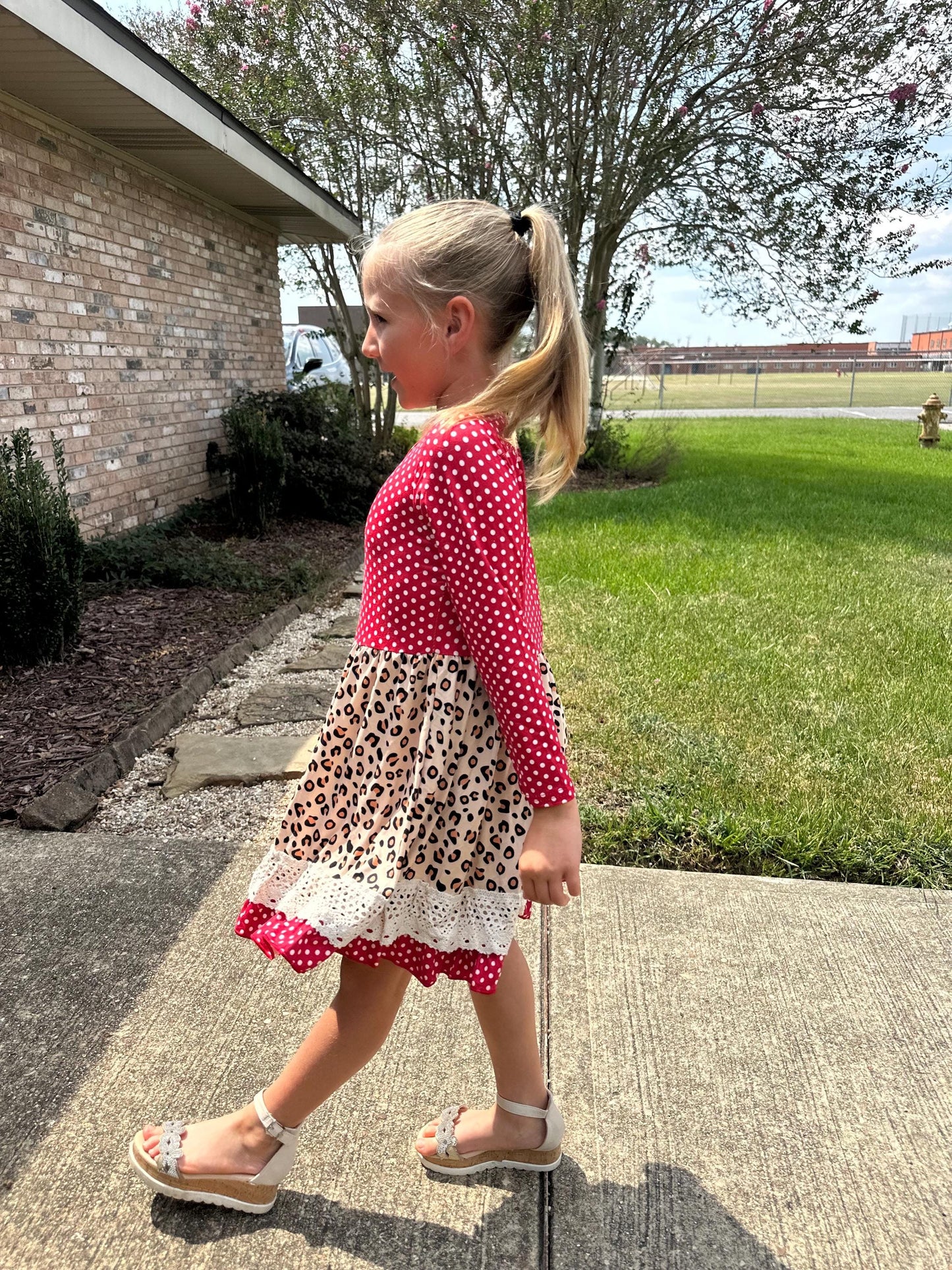 leopard lace and polka dots dress