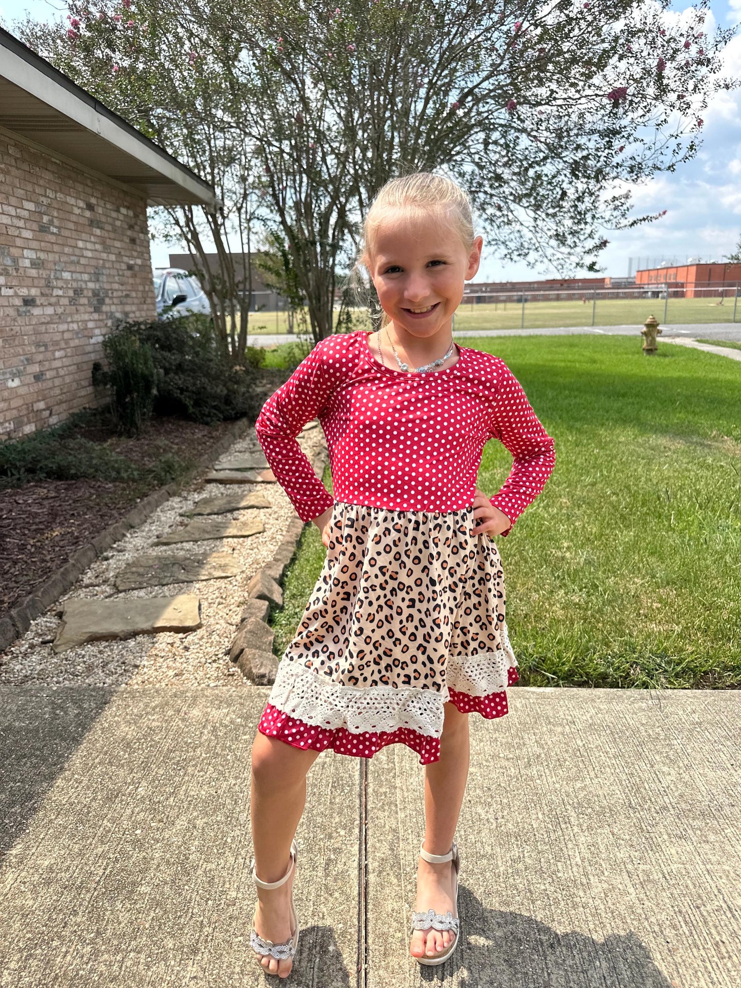 leopard lace and polka dots dress